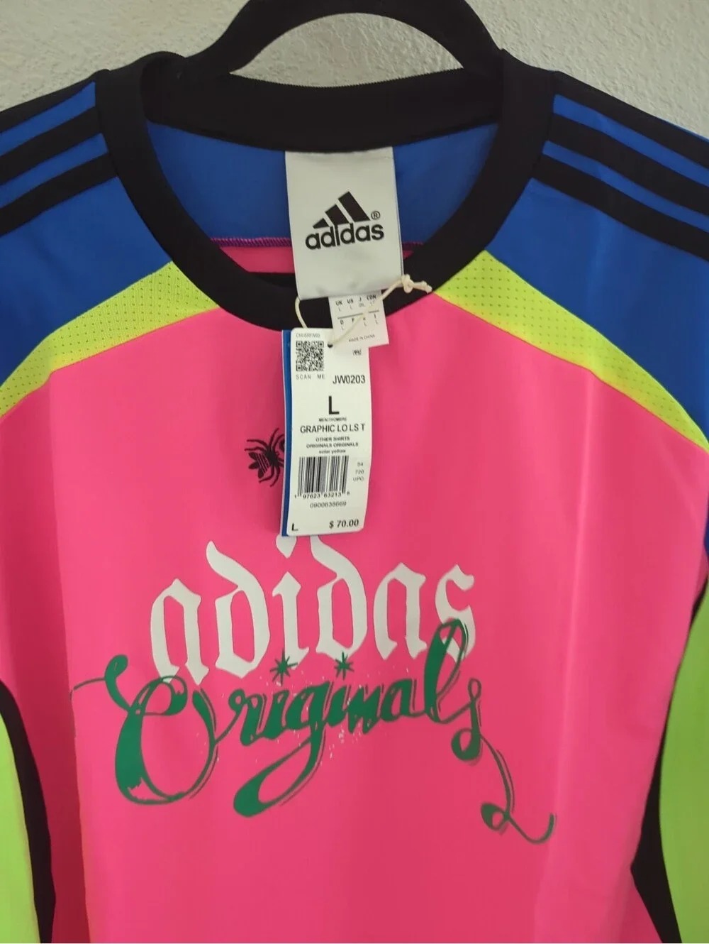 adidas Originals Men's Spider Goalkeeper Solar Yellow Long Sleeve Top Sz Large
